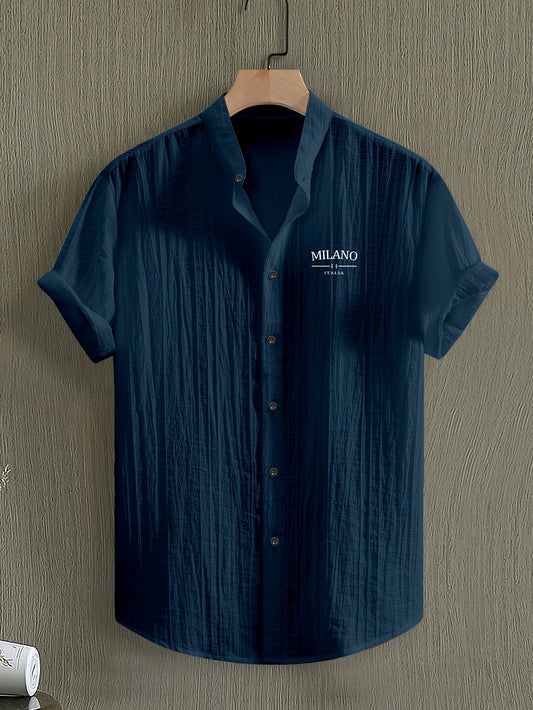 Men's Stand Collar Summer Casual Shirt with Button Placket – Urban Milano Design