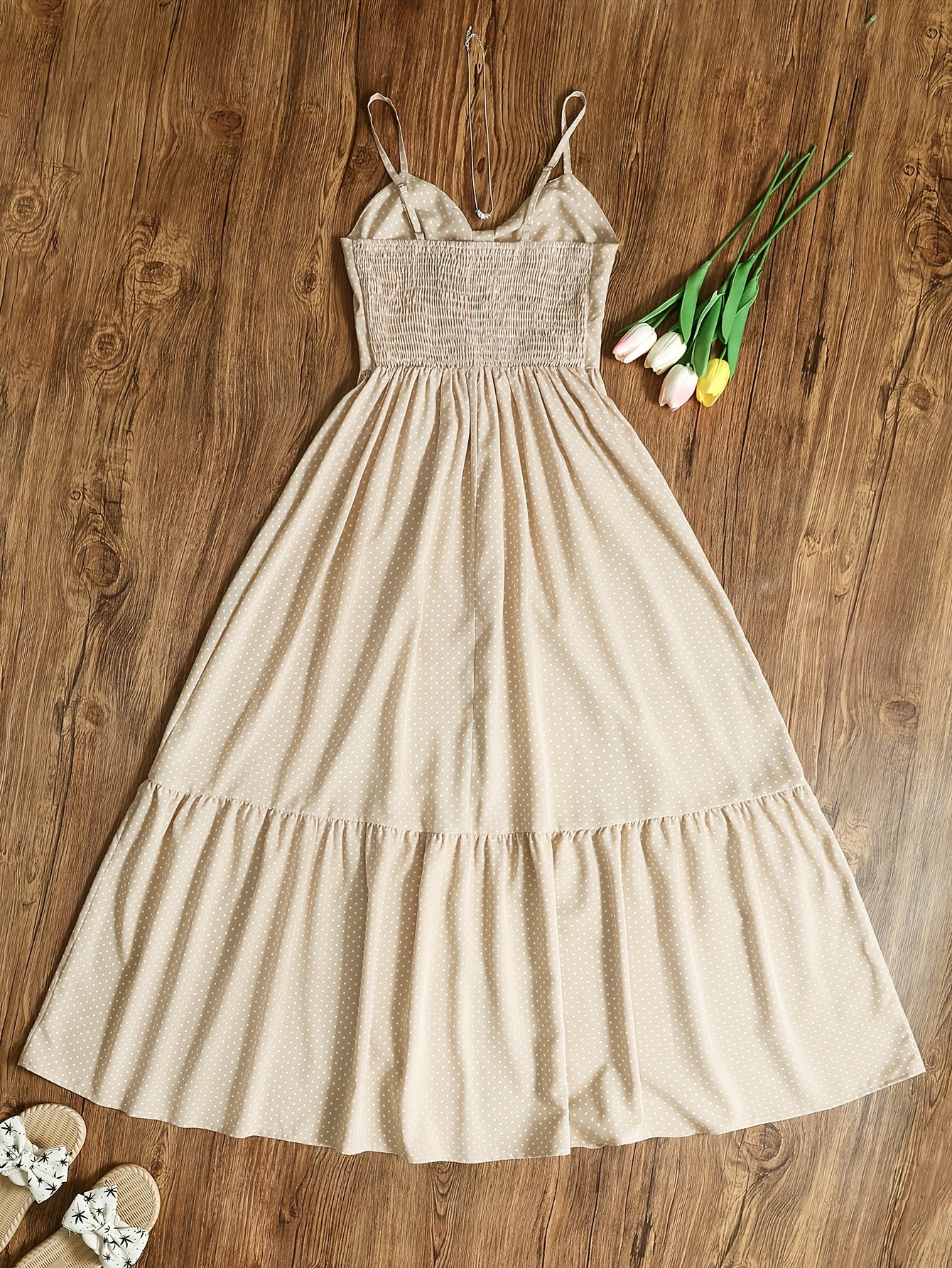 Damen Maxikleid mit Polka Dots und Rüschen – Elegantes Sommerkleid im Vintage-Stil für besondere Anlässe
