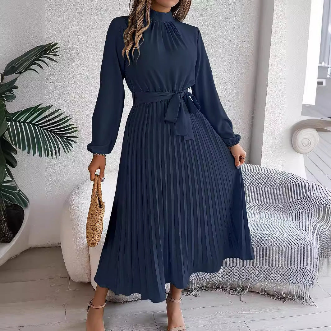 Samantha – Elegant dress with stand-up collar and long sleeves