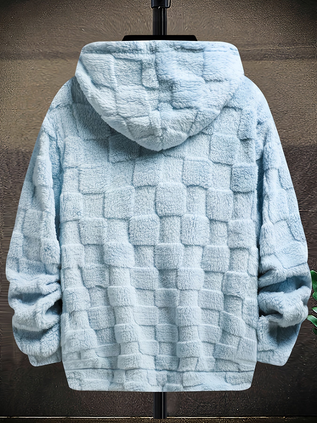 Unisex Flauschiger Hoodie mit Schachbrettmuster und Stickerei