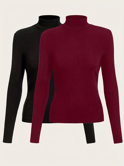 Damen Rollkragenshirt Langarm mit Daumenlöchern – Eng Anliegend