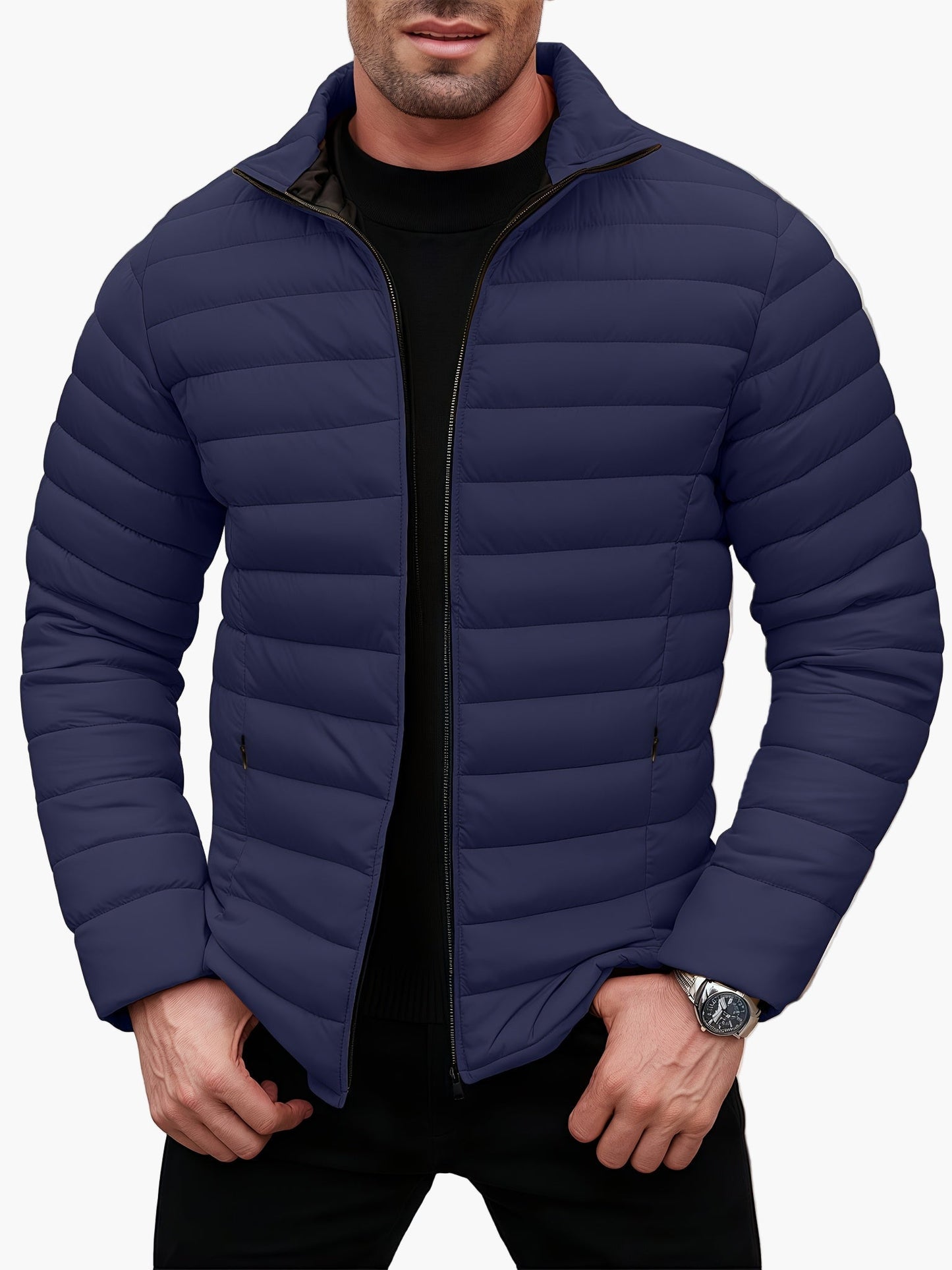 Men's Quilted Jacket Modern Casual with Zipper – Ideal for Everyday & Leisure