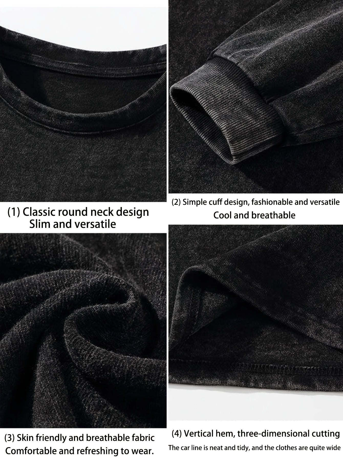 Unisex long-sleeve shirt with graphic print, acid-wash look, dark gray