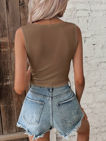 Women's Crop Top with Knot Detail and V-Neck – Fashionable for Leisure and Summer