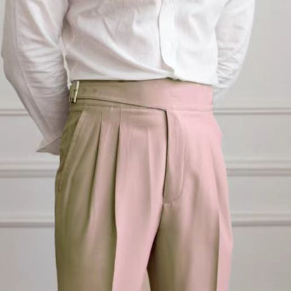 Men's High-Waist Pleated Trousers – Elegant Business and Casual Style with Adjustable Waistband