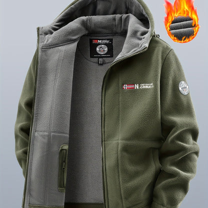 Thermo Fleecejacke mit Kapuze für Herren, durchgehender Reißverschluss