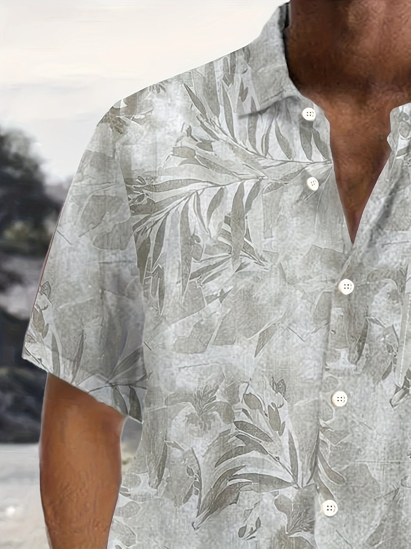 Men's Casual Short-Sleeve Shirt with Plant Pattern – Perfect for Summer and Vacation
