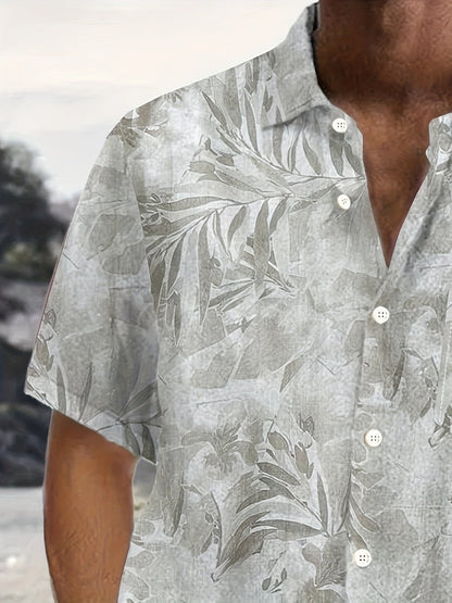 Men's Casual Short-Sleeve Shirt with Plant Pattern – Perfect for Summer and Vacation