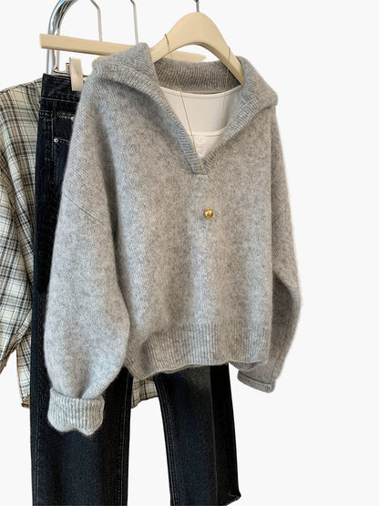 Damen Vintage Strickpullover mit V-Ausschnitt – Herbst Winter Freizeitmode