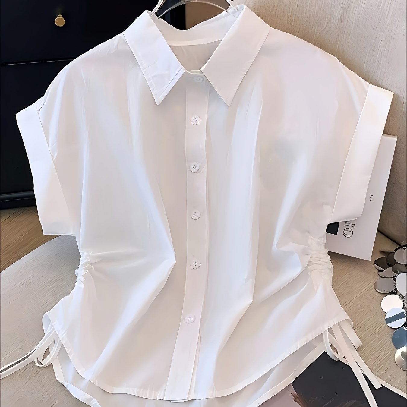 Women's short-sleeve blouse with drawstring and modern cut – Business & Casual