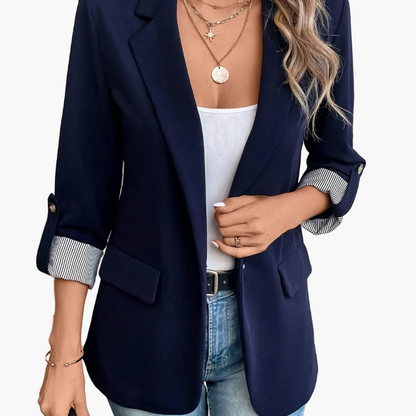 Women's Blazer Elegant Business Casual Jacket with Turn-Up Sleeves