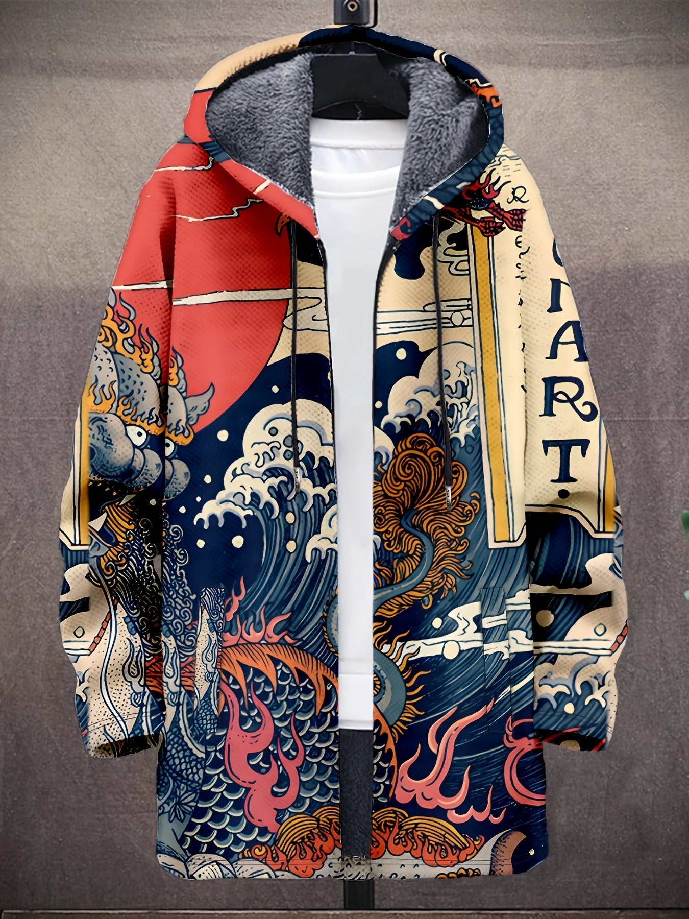Hoodie Jacke mit Reißverschluss und Muster, Langarm, gefüttert