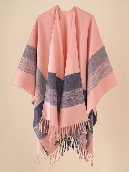 Women's Fringe Trim Open Front Poncho Cape