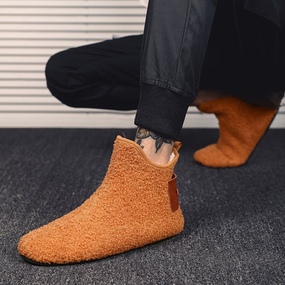 Unisex Teddy Fleece Slipper Ankle Boots, Soft, Warm Faux-Fur Look