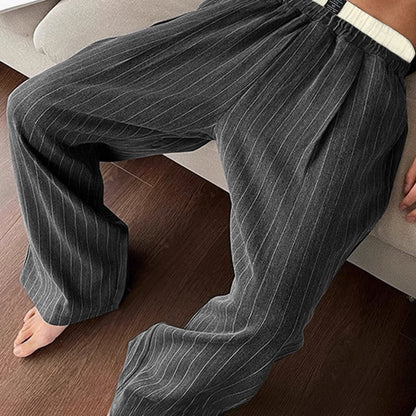 Men's Wide Lounge Pants with Pinstripes – Modern Relaxed Fit for Leisure & Home Office