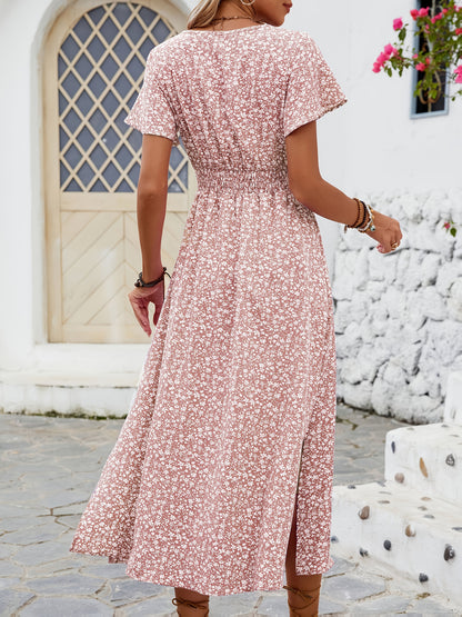 Damen Sommerkleid Elegant mit V-Ausschnitt und Blumenmuster – Perfekt für Freizeit, Urlaub und Alltag