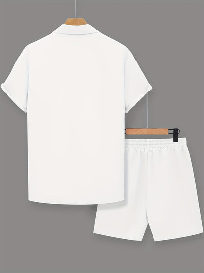 Herren Freizeit Zweiteiler Set mit Motivationsspruch – Kurzarm Hemd und Shorts, Modernes Sommer Outfit