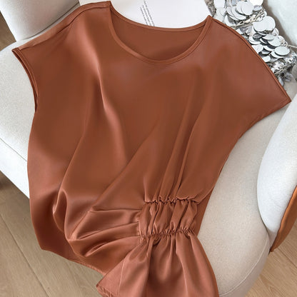 Women's blouse with ruching and round neckline – Elegant office and going-out style