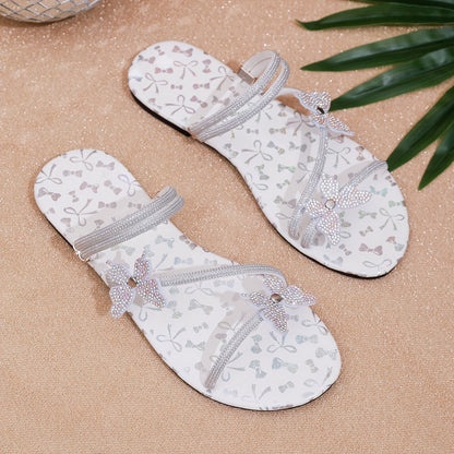 Women's flat sandals with butterfly applique – Elegant summer shoes for everyday wear and events