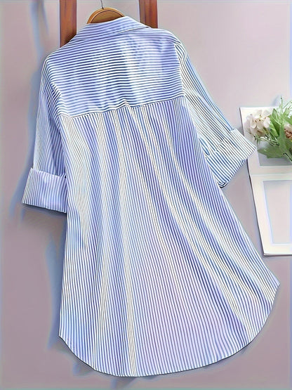 Damen Längsgestreiftes Hemdblusenkleid mit Knopfleiste und Reverskragen – Eleganter Alltags-Look