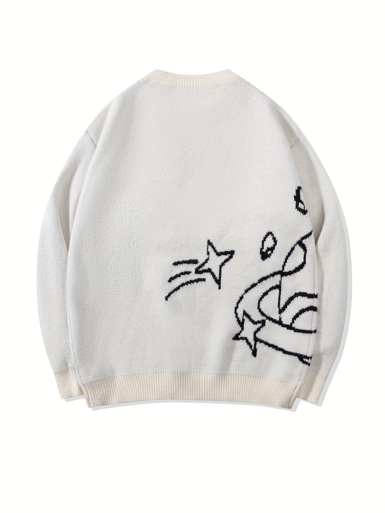 Unisex knitted sweater with a round neckline and planet motif – oversized, loose fit