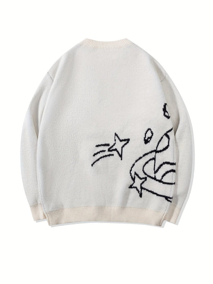 Unisex knitted sweater with a round neckline and planet motif – oversized, loose fit