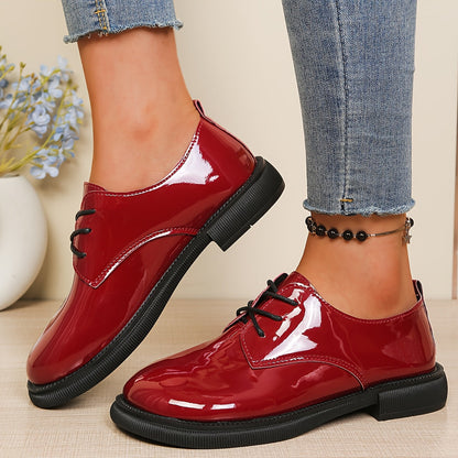 Damen Lack Derby Schnürschuhe mit Profilsohle