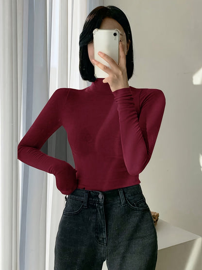 Damen Rollkragenshirt Langarm mit Daumenlöchern – Eng Anliegend