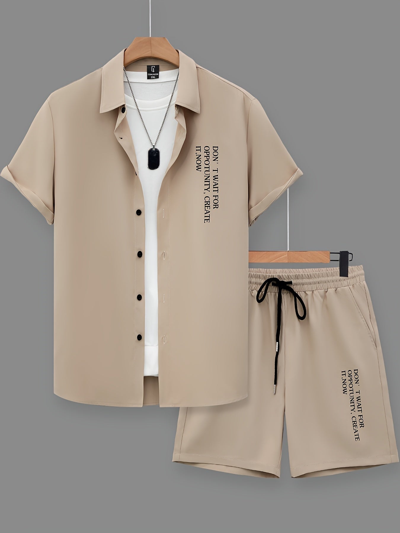 Herren Freizeit Zweiteiler Set mit Motivationsspruch – Kurzarm Hemd und Shorts, Modernes Sommer Outfit