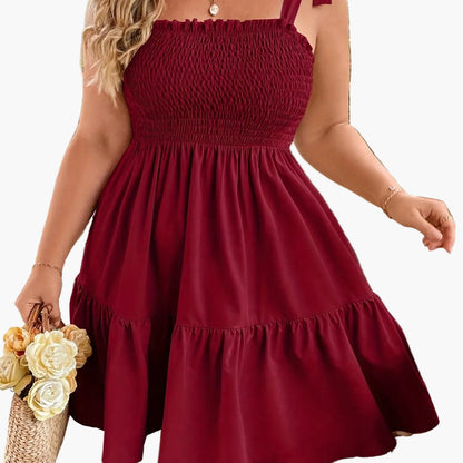 Women's Summer Mini Dress with Smocked Top and Shoulder Bow – Perfect for Vacation and Leisure