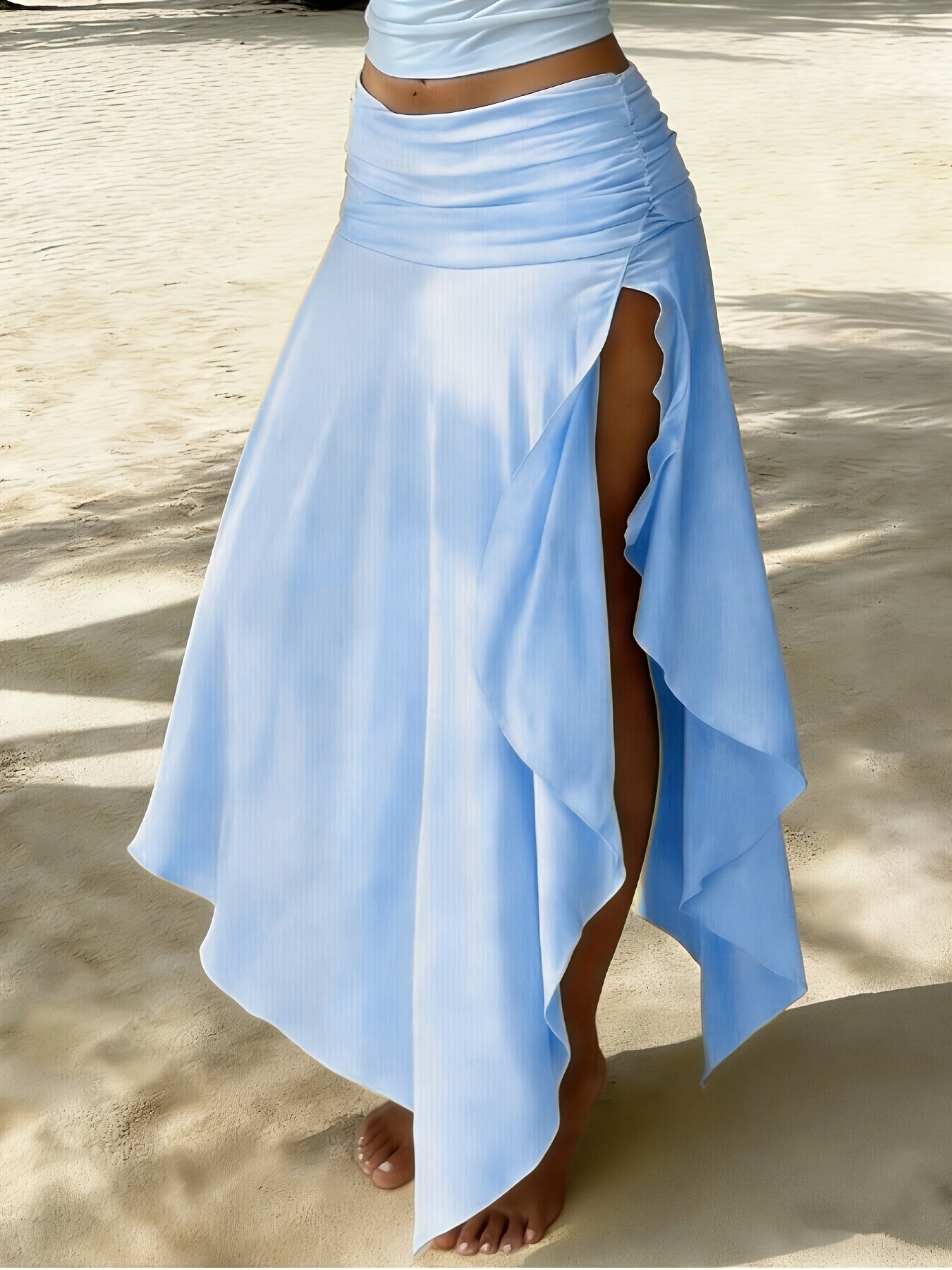 Women's Handkerchief-Hem Maxi Beach Skirt – Elegant Vacation Skirt with Ruffles for Beach & Resort