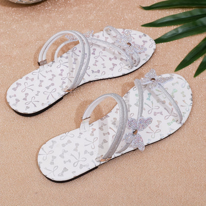 Women's flat sandals with butterfly applique – Elegant summer shoes for everyday wear and events