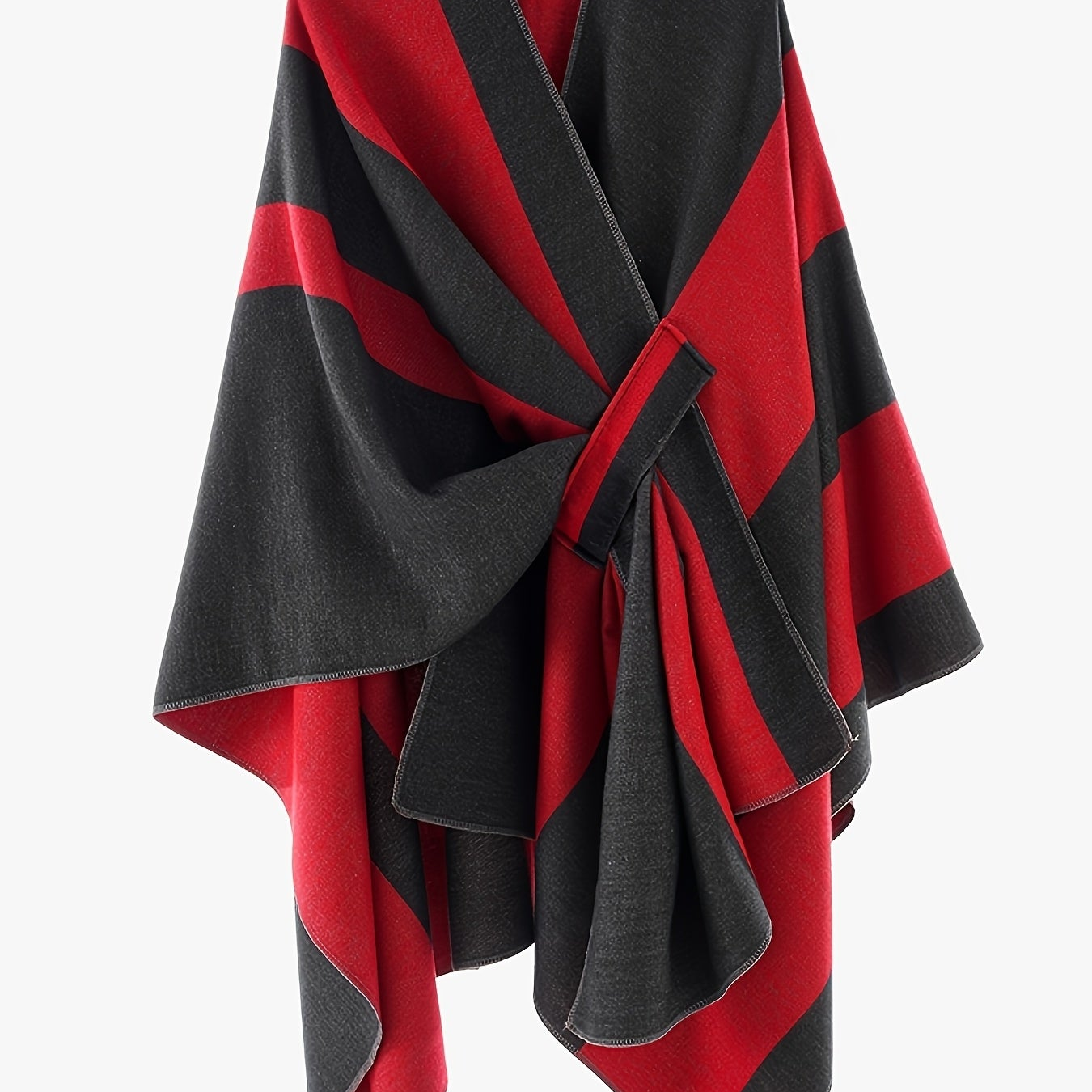 Damen Poncho Zweifarbig Gestreift Weicher Umhang mit V-Ausschnitt