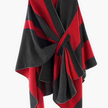 Damen Poncho Zweifarbig Gestreift Weicher Umhang mit V-Ausschnitt