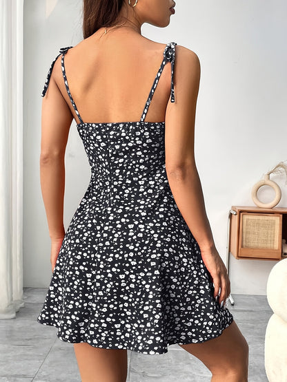 Women's summer dress with floral pattern and bows – Elegant casual dress for everyday and vacation