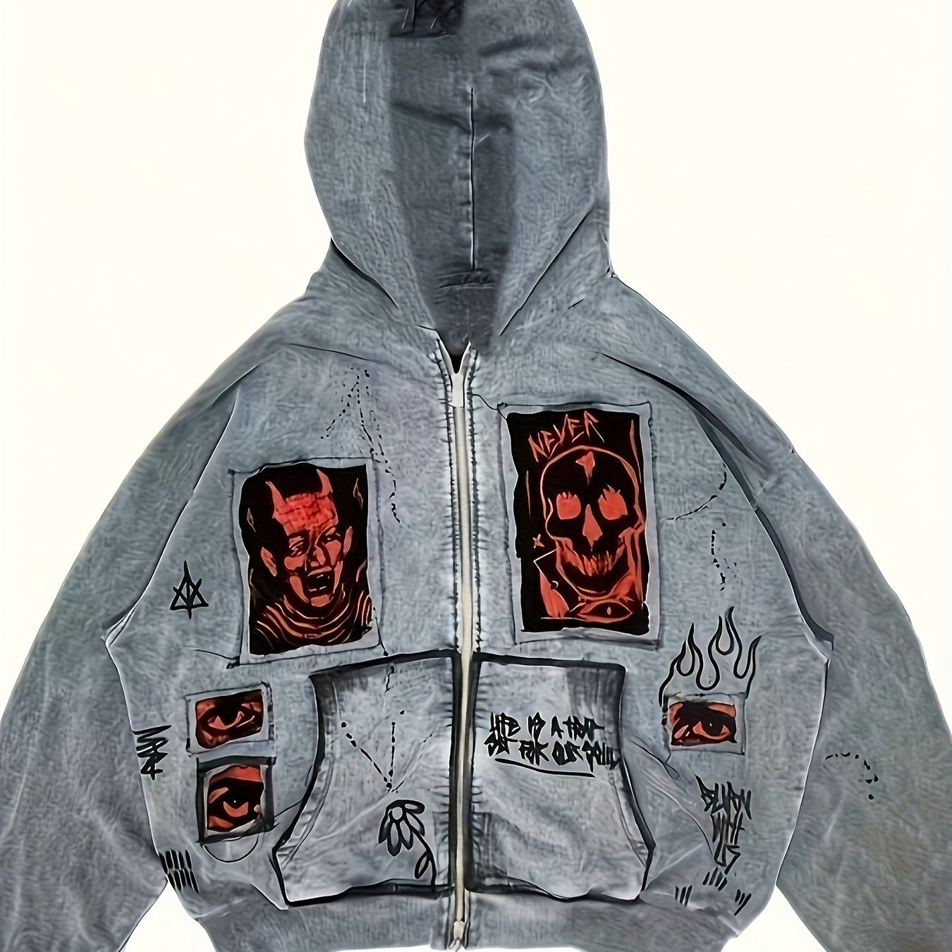 Unisex Kapuzenjacke mit Reißverschluss und Grafikprints, Grau