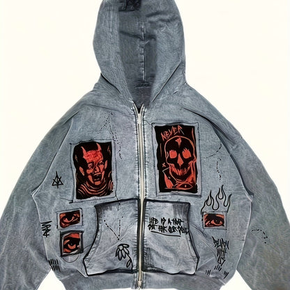 Unisex Kapuzenjacke mit Reißverschluss und Grafikprints, Grau
