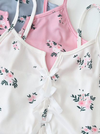 Women's Two-Piece Pajama Set with Floral Print – Short Sleepwear Set for Spring and Summer, Sexy Style