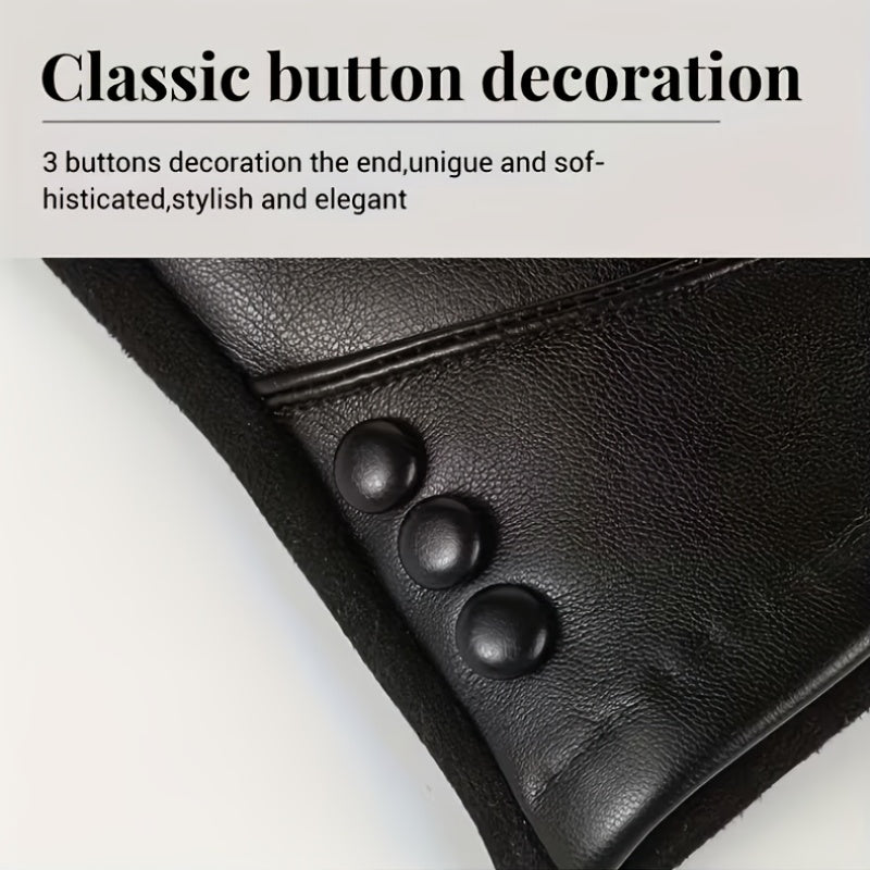 Elegant black women's gloves with decorative buttons