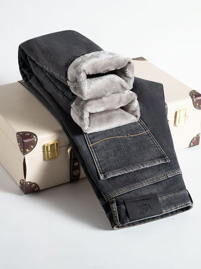 Herren Winter Jeans Thermojeans gefüttert gerade Schnitt mit Fleecefutter Blau Grau
