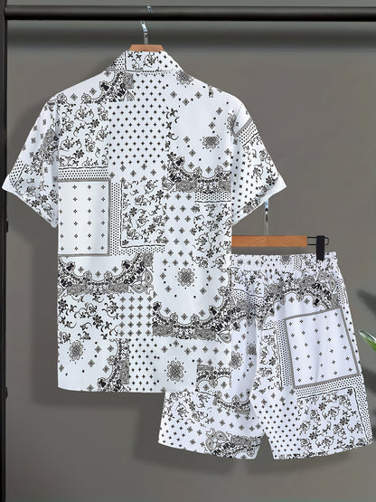 Men's Summer Casual Set – Short-Sleeve Shirt and Shorts with Paisley Pattern, Perfect for Everyday & Vacation
