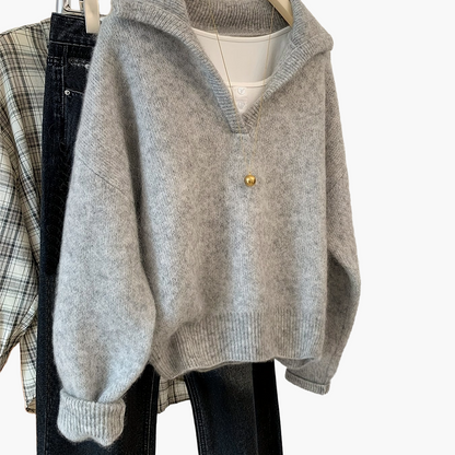 Damen Vintage Strickpullover mit V-Ausschnitt – Herbst Winter Freizeitmode