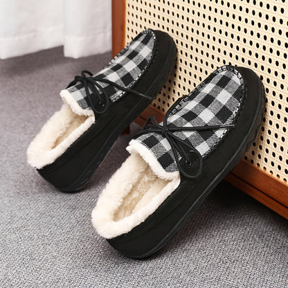 Mokassin Hausschuhe Kariert mit Warmfutter Unisex