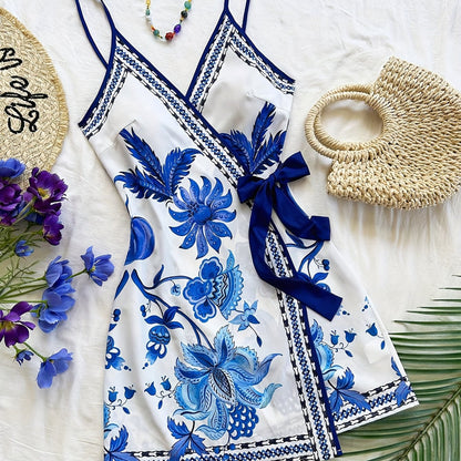 Women's summer wrap dress with tropical print and floral pattern – Perfect for vacation and leisure