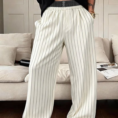 Men's Wide Lounge Pants with Pinstripes – Modern Relaxed Fit for Leisure & Home Office