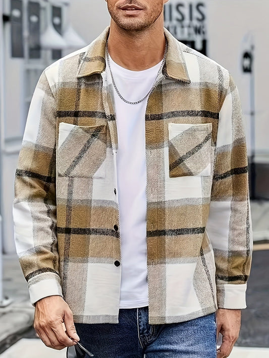 Men's Plaid Shirt Jacket, Long Sleeve, with Chest Pockets, Casual Shacket