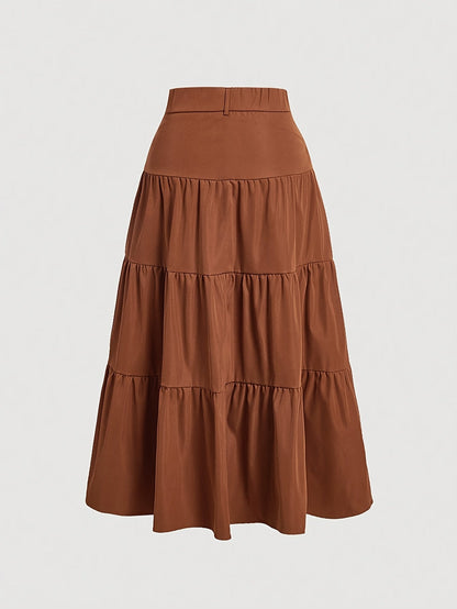 Damen Eleganter Stufenrock mit Hoher Taille für Alltag und Büro