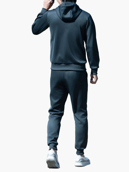 Men's Exercise Suit Set Sporty Leisure Jogging Suit with Hooded Jacket and Jogging Pants