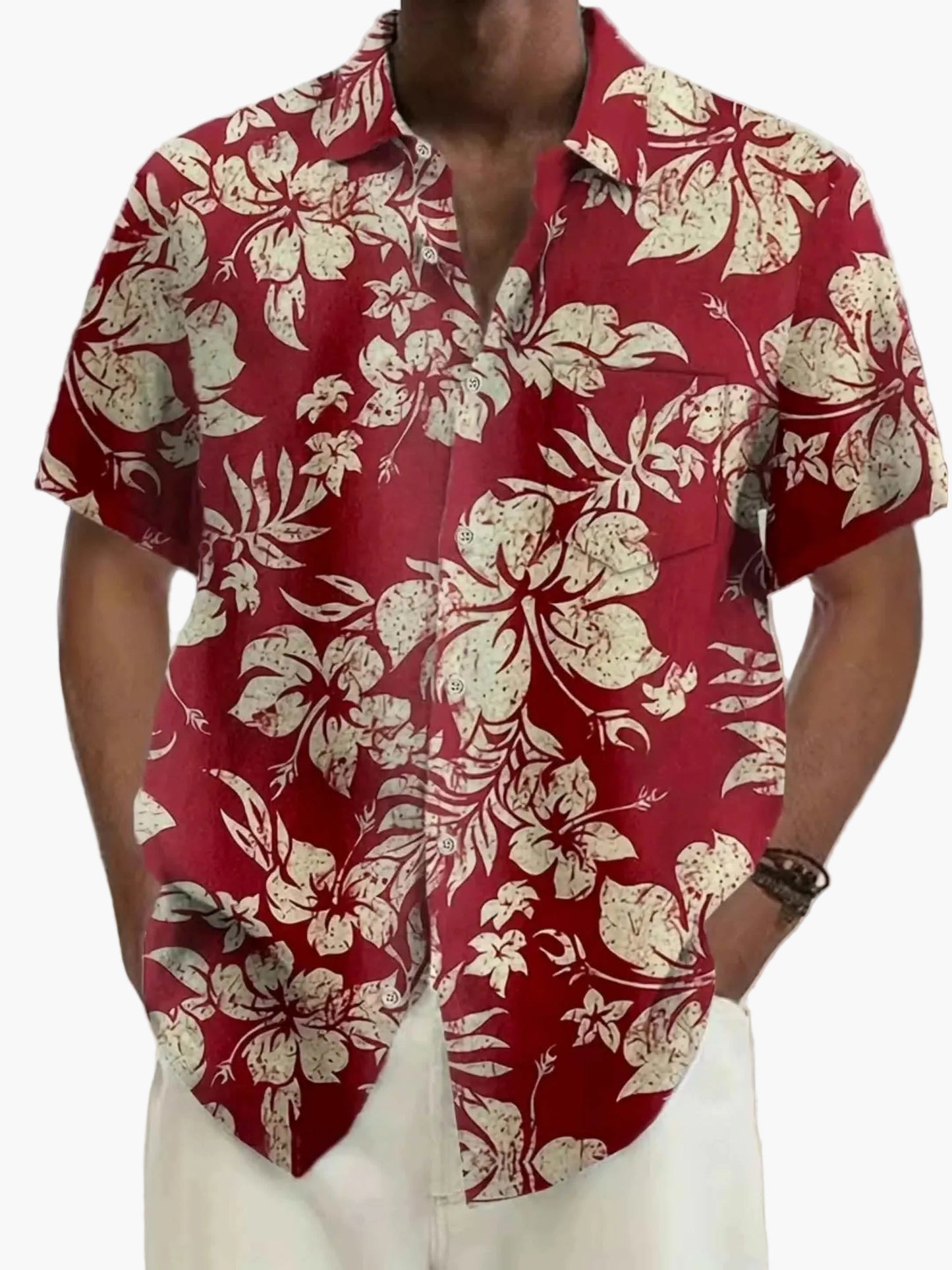 Herren Vintage Aloha Hemd mit Blumenmuster – Sommer Freizeit Kurzarmhemd