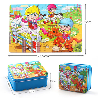 Children's Wooden Puzzle Set – Colorful Educational Toys in Storage Metal Box, from 3 Years, Unisex